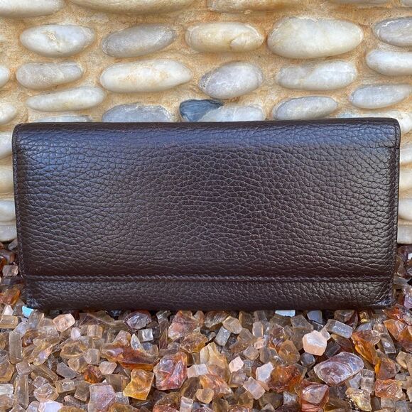 Authentic Burberry Brown Leather Long Wallet w/ Nova Check Pattern Quiet Luxury - Picture 1 of 12